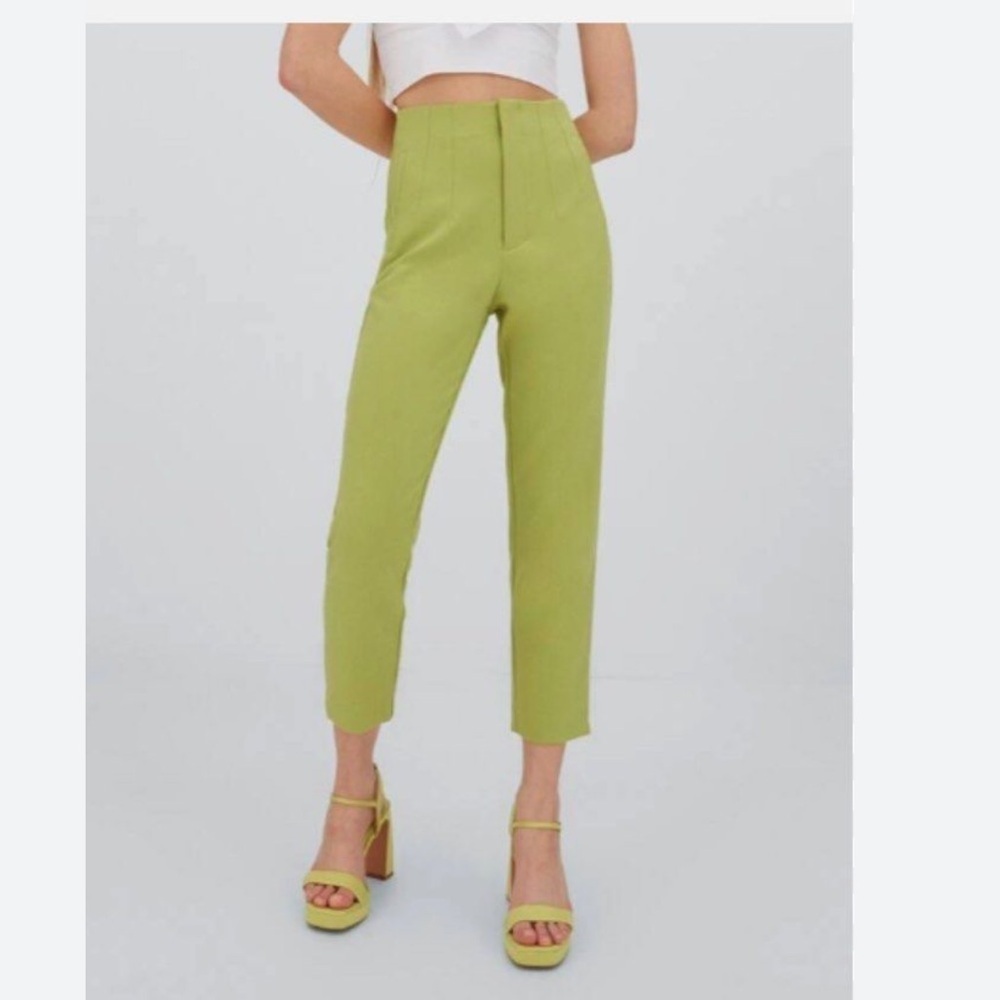 Zara High Waist Tapered Leg Pants in Lime Green - Picture 2 of 10